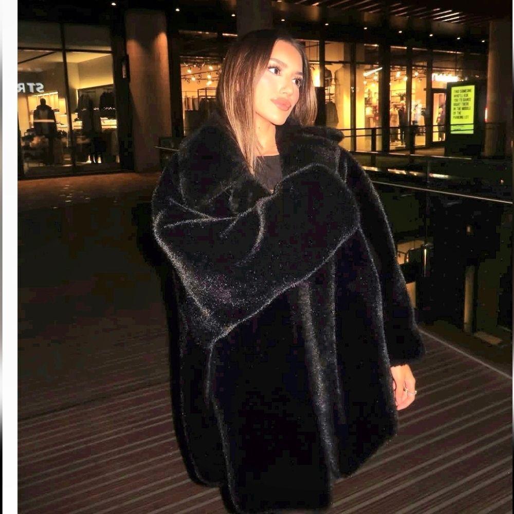 NWT ZARA LONG FAUX FUR COAT ZW COLLECTION black